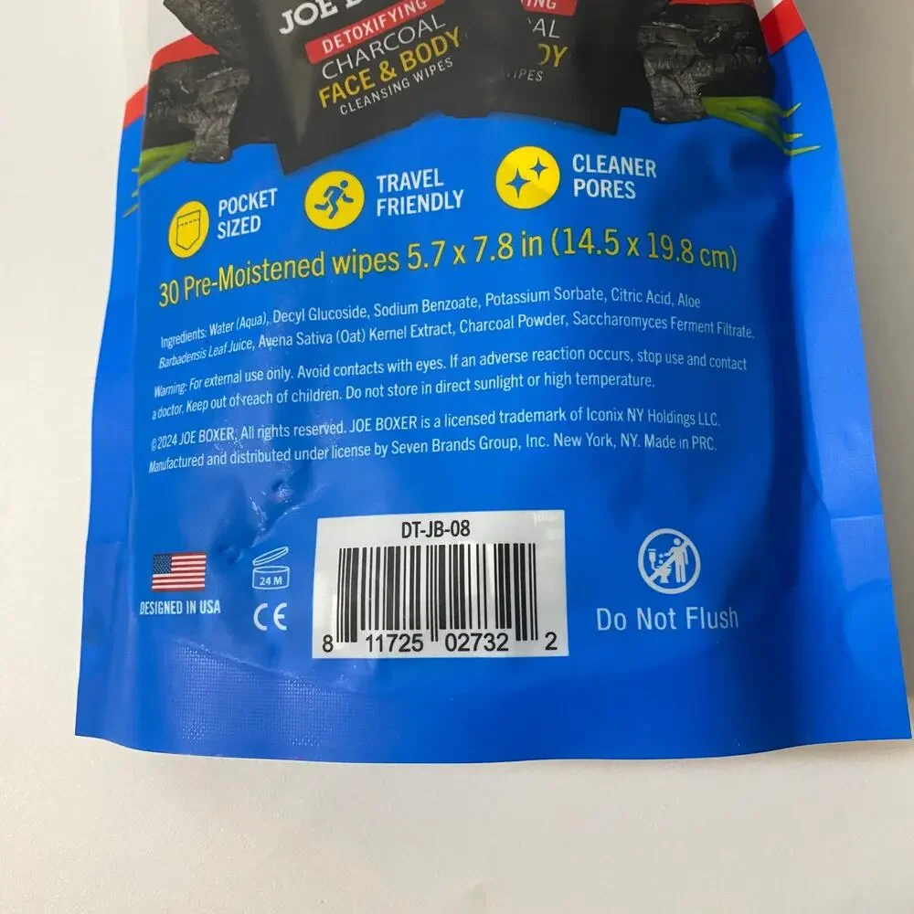 Joe Boxer Detoxifying Charcoal Face and Body Wipes 90 Pack Individually Wrapped